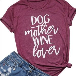 Dog Mother Wine Lover Women’s Cotton Blend Short Sleeve Graphic Shirt Top